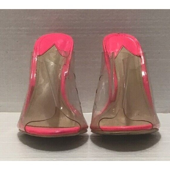 MACKIN J Transparent Open Toe Clear Pink Wedge Mule Sandals Size 8 - Picture 2 of 5